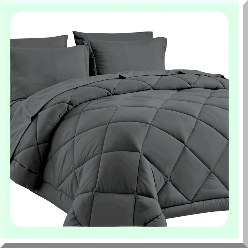 All Season Dark Grey Comforter Set - 7 Piece Bed in a Bag with Sheets - California King Bedding Set includes Comforter, Shams, Flat Sheet, Fitted Sheet, Pillowcases.