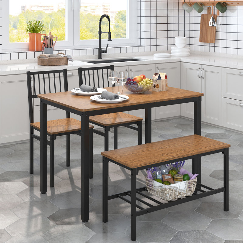 Ensemble repas pour 4 personnes Kennett, Noir, Teck foncé, H 29,53 po x L 43,31 po x l 27,4 po