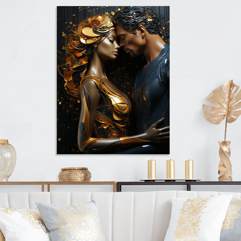 Couple doré et noir - art mural Pop Art, H 32 po x l 24 po x P 1 po