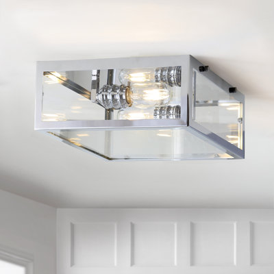 Bechtold Farmhouse Industrial Square Iron/Glass Case LED Flush Mount