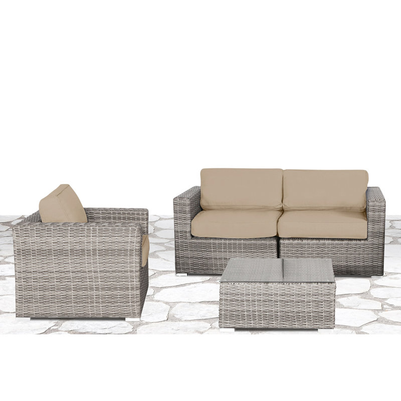 Tonioni Fully Assembled 3 - Person Seating Group with Cushions, Sunbrella Beige