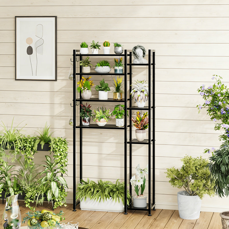 8 Tier Over The Toilet Storage With Side Rack Metal Shelves Black, Black