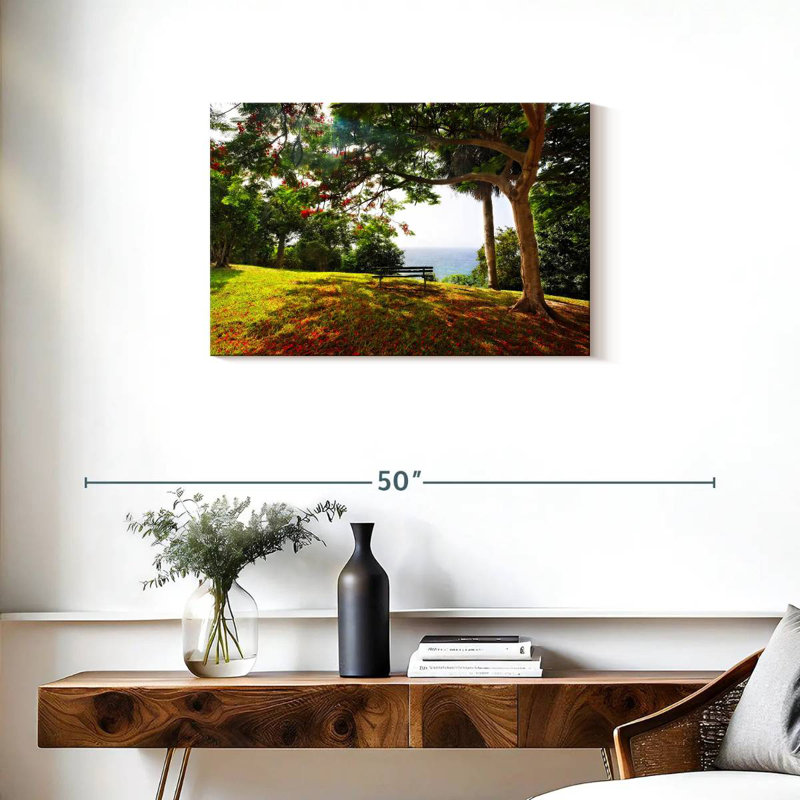 Banc Kavia sous un arbre flamboyan Borinquen Point, H 20 po x l 30 po