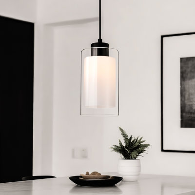 Rosetto 1-Light Matte Black Clear Glass and White Glass Shades Mini Pendant