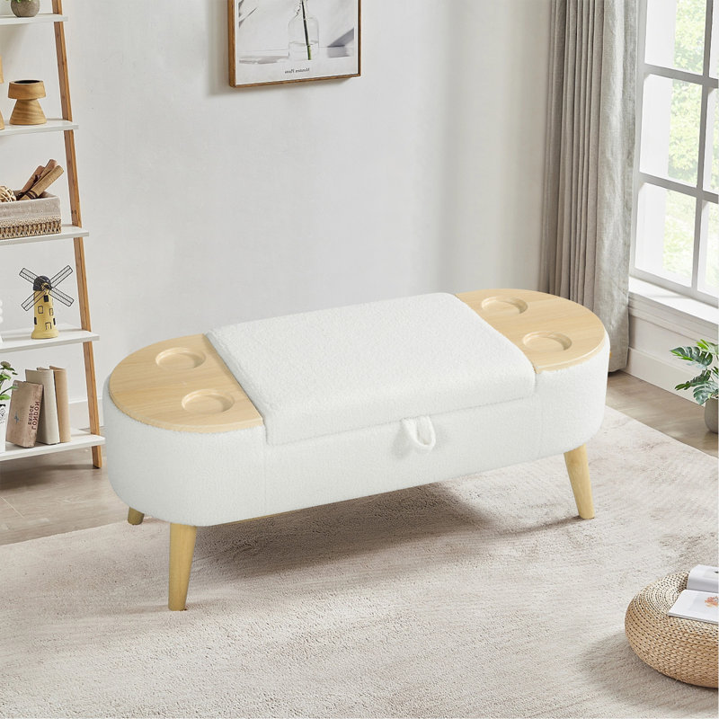 Banc de rangement ovale polyvalent pour diverses pièces avec fonctionnalité lisse, Blanc cassé