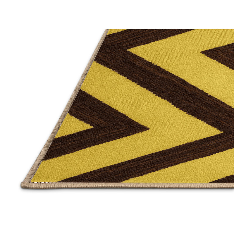 Machine Washable Checkered Brown Area Rug, Round 4'