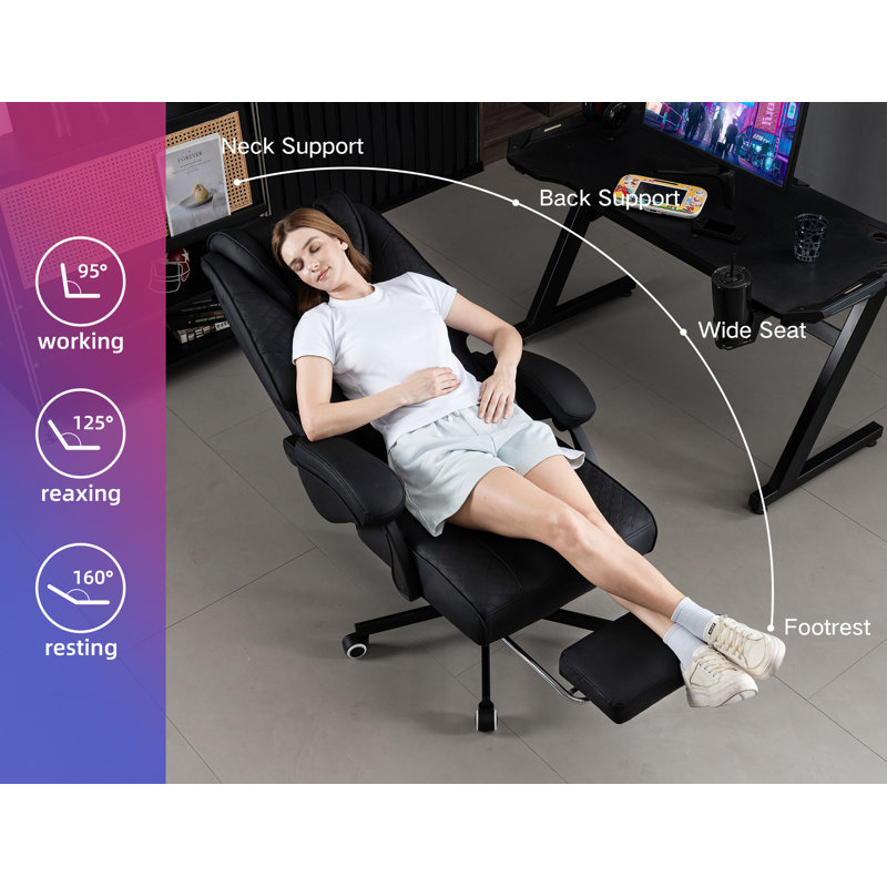Fauteuil de direction ergonomique en similicuir avec repose-pieds (noir), Similicuir noir