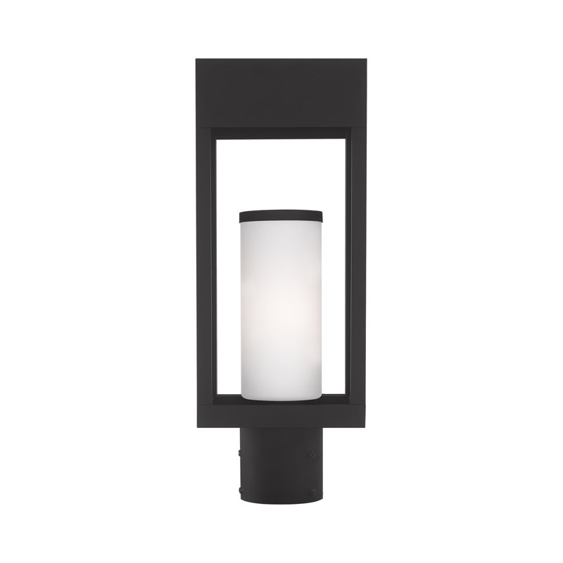 Saramarie Frosted Post Lantern, Black, 16.5" H x 6.25" W x 4.63" D
