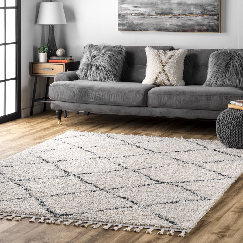 Mansel Trellis Area Rug for Living Room Bedroom Dining Room, Off White/Charcoal, Square 10'