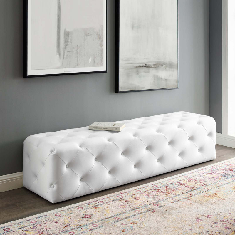 Banc de hall d'entrée capitonné Modway Amour, H 16,5 po x l 48 po x P 19 po, Blanc