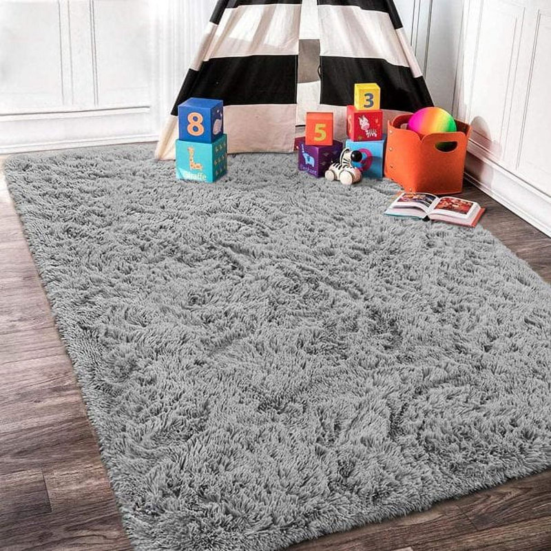 Soft Light Gray Fluffy Rugs For Bedroom, 5x7ft Anti-skid Durable Rectangular Cozy Carpet For Home Decor