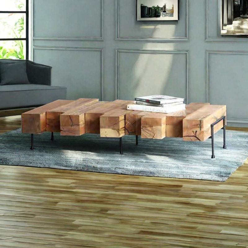 Table basse de salon créative en bois massif rétro, H 17,71 po x L 47,63 po x l 23,62 po