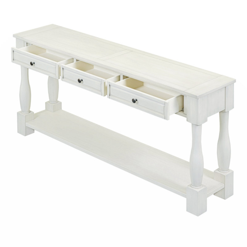Console longue de 63 po avec tiroirs et tablette Aazim, Blanc antique