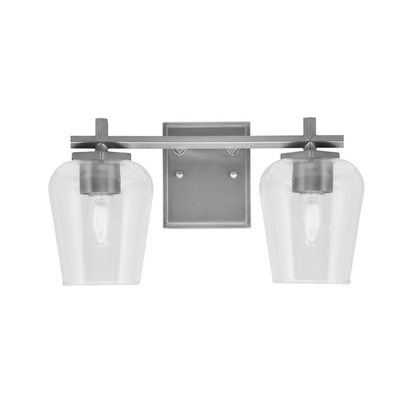 Finola Bath Bar Shown With Bubble Glass, 2 Lights, 8.5" H x 15.25" W x 6.5" D, Graphite