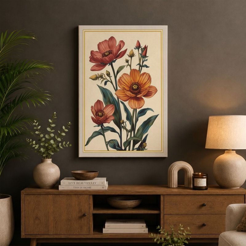 Carnation Bloom Study Botanical - Wrapped Canvas, 18x12 - 45.7 x 30.5 cm, Black Border