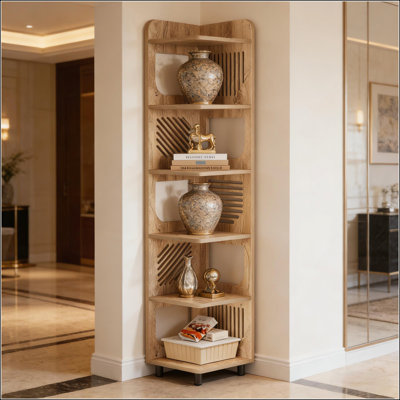 Stylish Vintage Corner Shelf with Five-Tier Design, Ideal for Display and Storage in Any Room