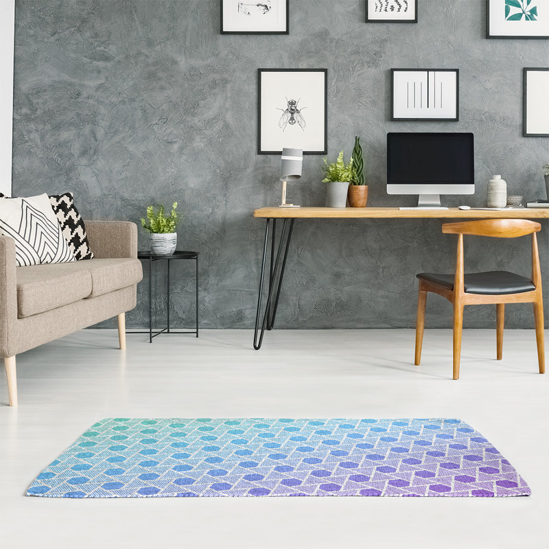 Tapis paon ombré à motif d'hexagones et de triangles Mcguigan, Rectangle 2 pi x 3 pi