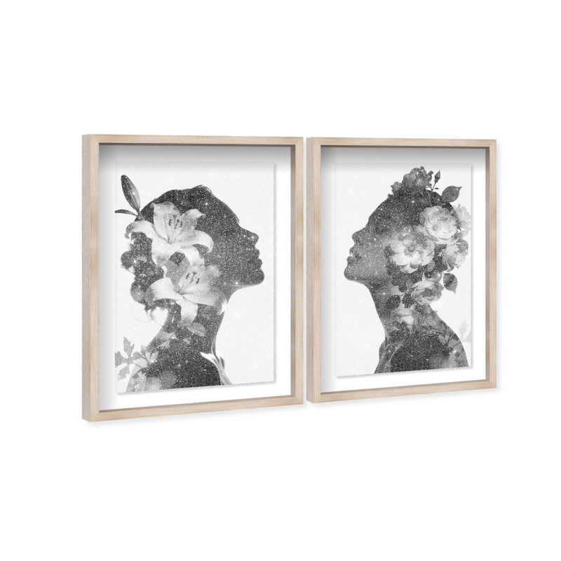 Nocturne Bloom Set Set by Oliver Gal, Natural Oak Shadowbox, 21"H x 31"W