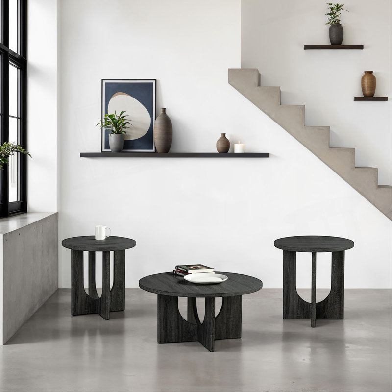 Ensemble de tables 3 pièces de style contemporain 1 table basse ronde 2X