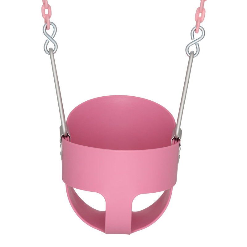 Pink Polymer Full Bucket Toddler Swing with Coated Chains