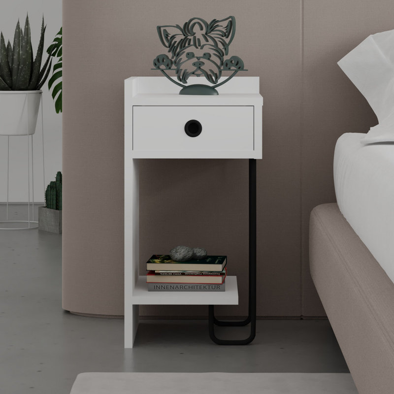 Modern White Nightstand, 12.6 x 24.0 x 11.8 inches | 100% Melamine Coated Particle Board, Thickness: 0.7 inches | Stylish & Functional Storage Solution for Bedroom, Elegant Design for Contemporary Spaces
