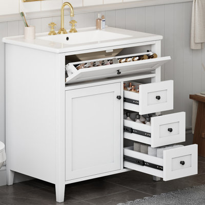 Meuble-lavabo autoportant moderne 30 po avec comptoir en céramique