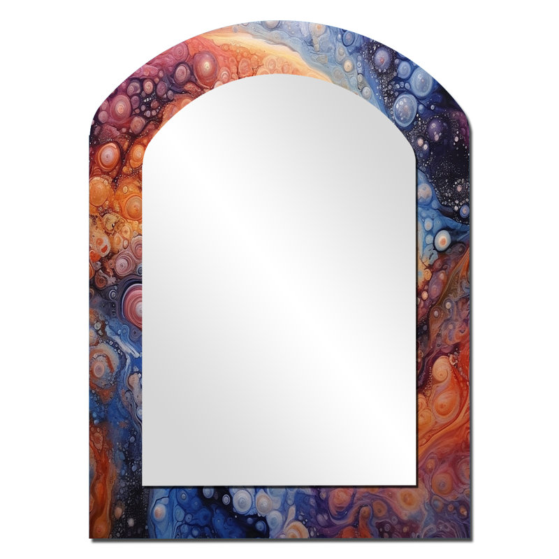 «Yellow Orange Galactic Universe» - miroir asymétrique Comets, miroir mural unique à arche jaune, impression sur métal