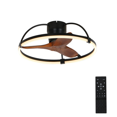 24 Inch Solid Wood Blade Cage Ceiling Fan with Light & Remote, Low‑Profile Flush‑Mount LED Fandelier, 3000‑6000K Dimmable Modern Fan Light for Bedroom, Kitchen, Living Room