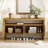 60", U - Style, 4 Door, Solid Wood Veneer, Sideboard, Natural Grain, Open Shelf, Dual Zone Storage, Organizing Home Items Storage-1116656972