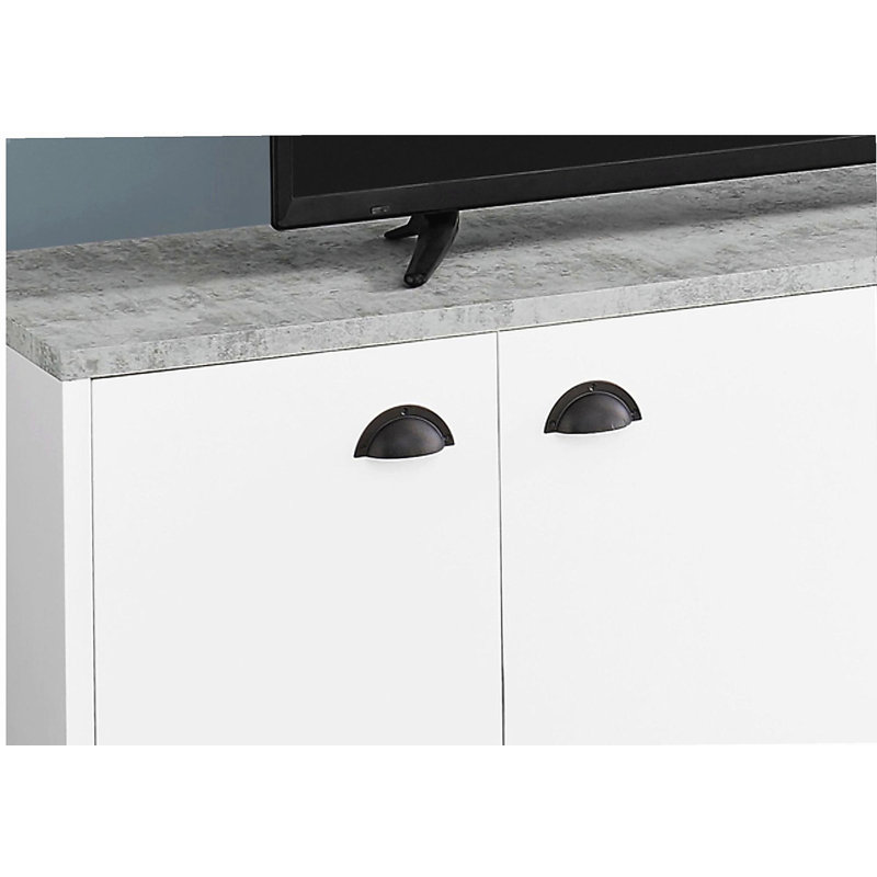 Meuble télé, 60 po, console, centre multimédia, armoire de rangement, salon, chambre à coucher, bois composite blanc et gris, métal noir