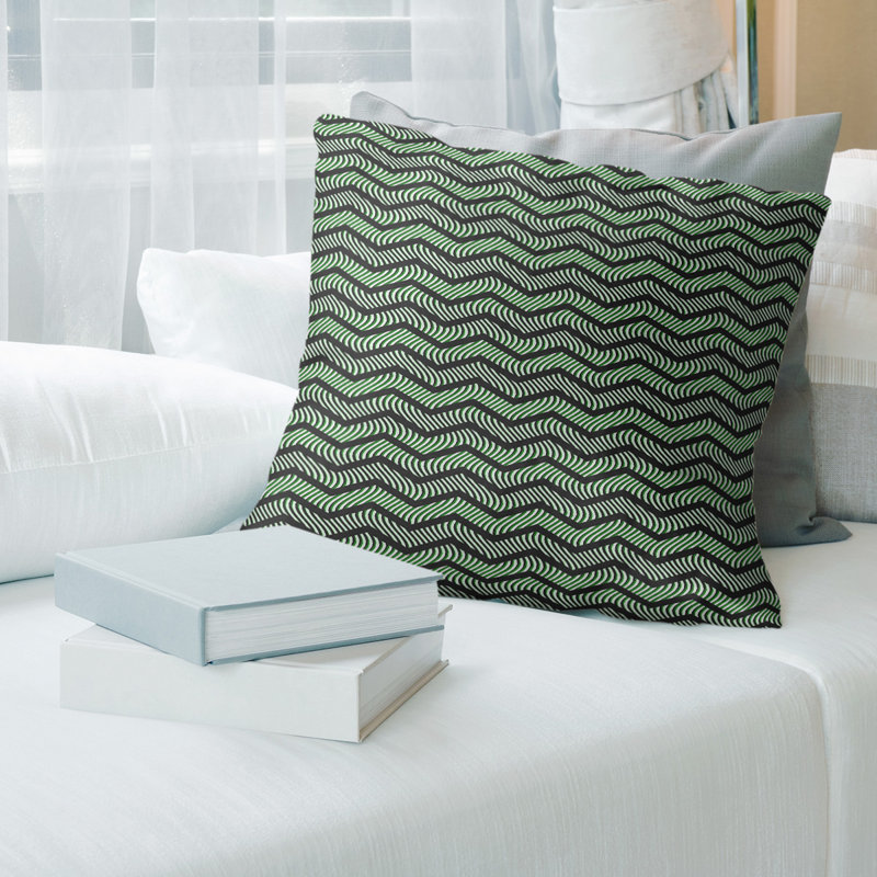 Coussin Rhonda, Duvet synthétique, H 18 po x l 18 po, Noir / Vert