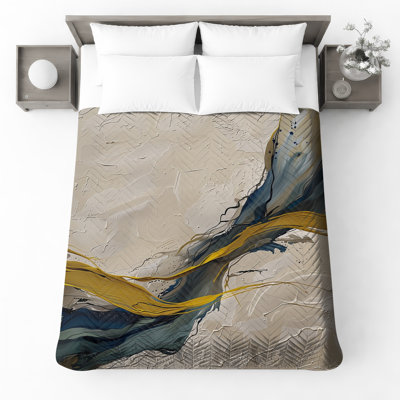Abstract Beige Waves Quilted Bedspread All Sizes