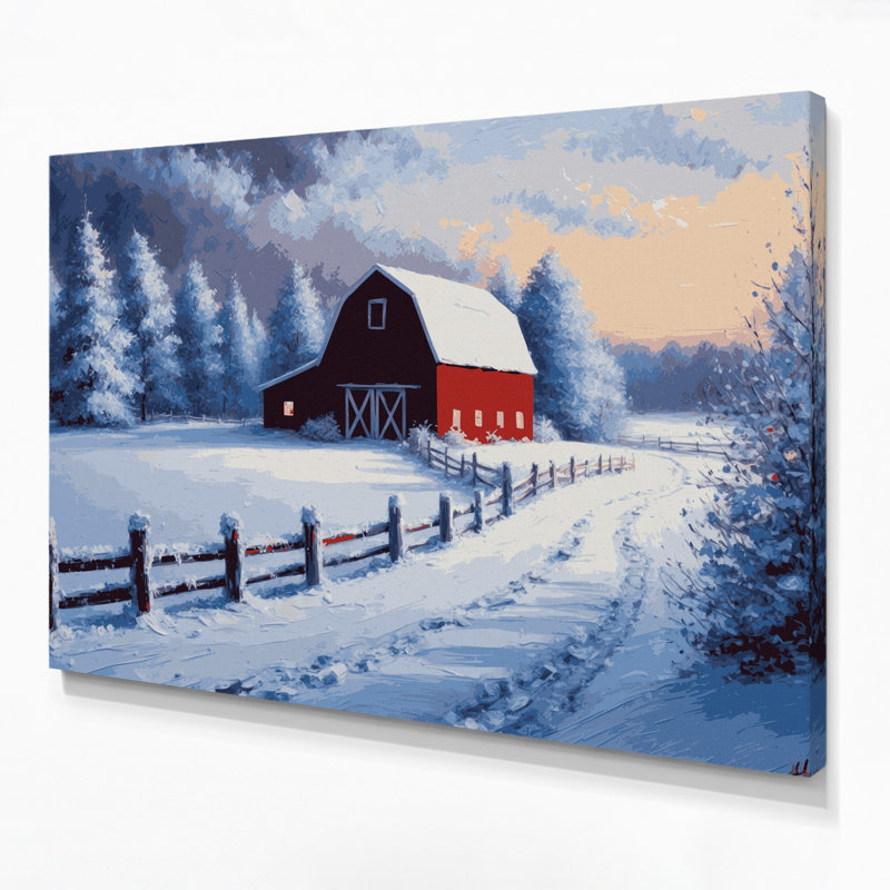 «Farm Winter Snow Scenes», art mural sur toile bleue, 20" H x 30" W