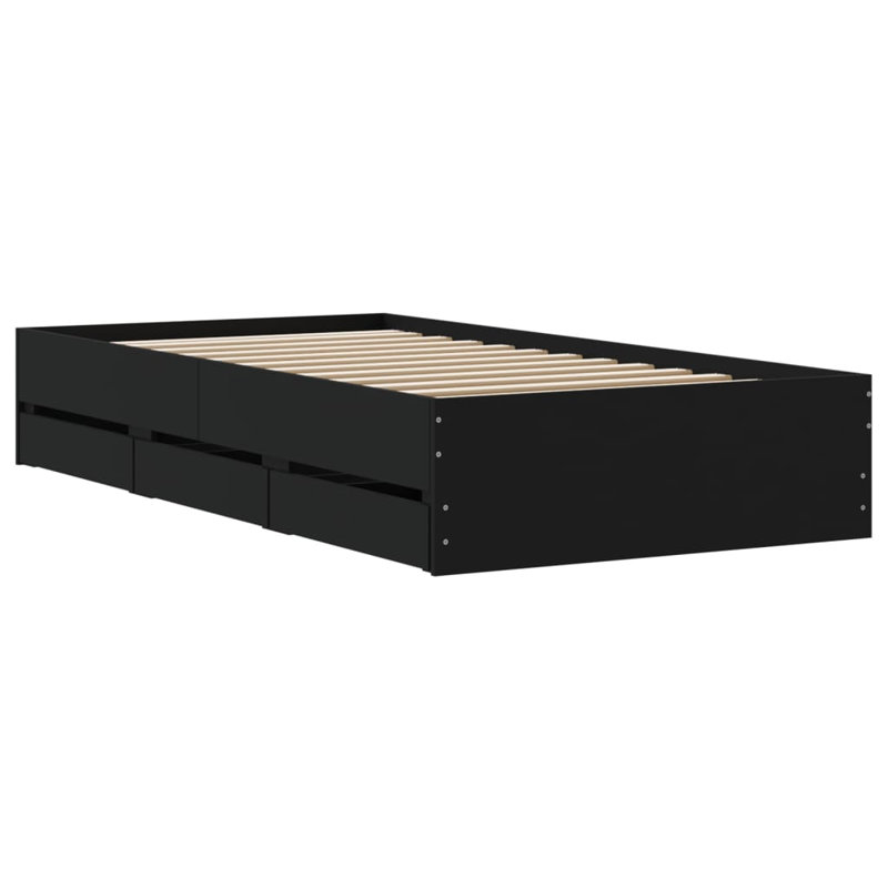 17 Stories Bed Frame With Drawers Double Engineered Wood, Black, EU Double - 140 x 200 cm
