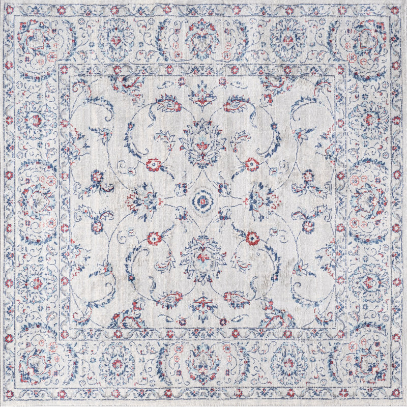 Lazo Modern Persian Vintage Light Gray/Red Rug, Square 6'7"