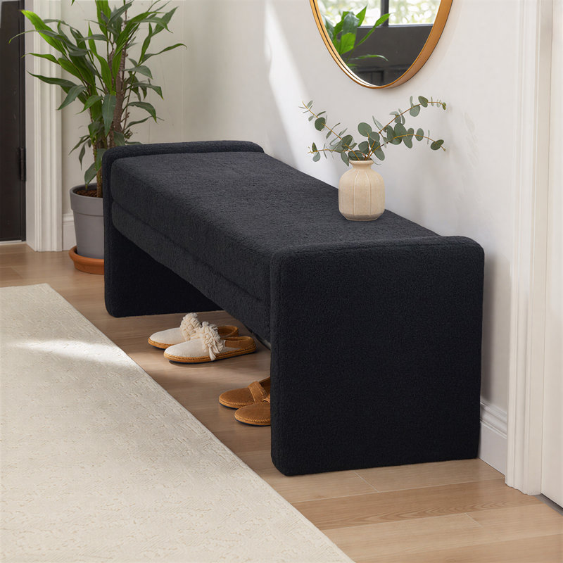 66.9" W Modern Boucle Upholstered Bench, Black