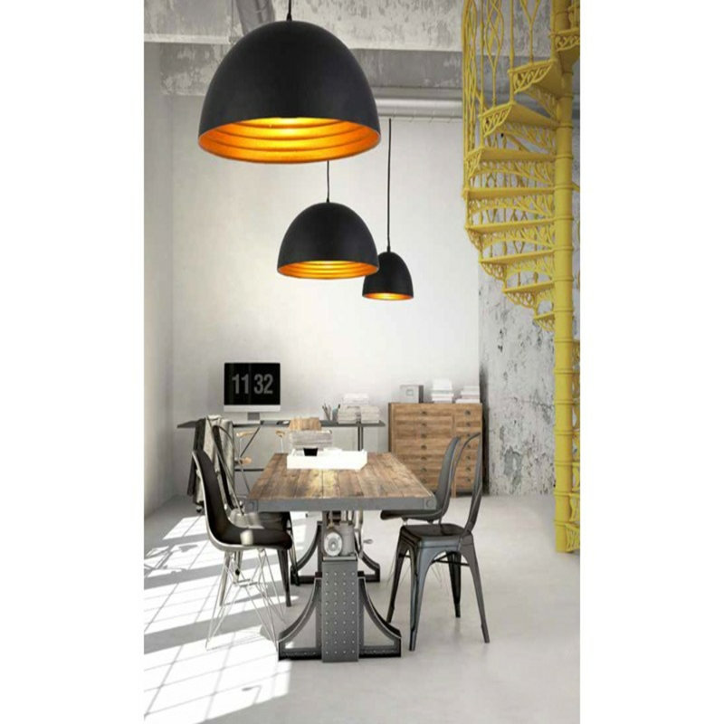 Modena 1 - Light Dome Pendant, Black/Gold, 25cm H x 50 cm W x 50cm D