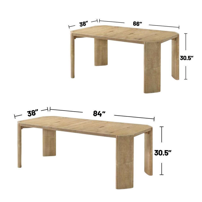 Table de salle à manger rectangulaire en bois avec 1 rallonge en chêne