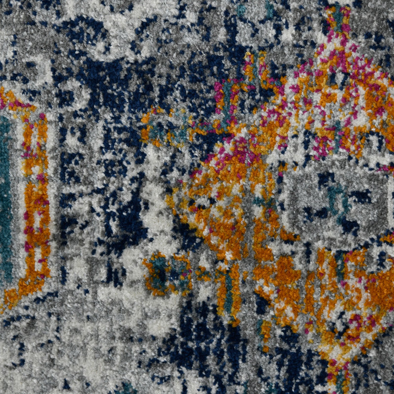 Blue and Orange Rectangular Synthetic Reversible Area Rug