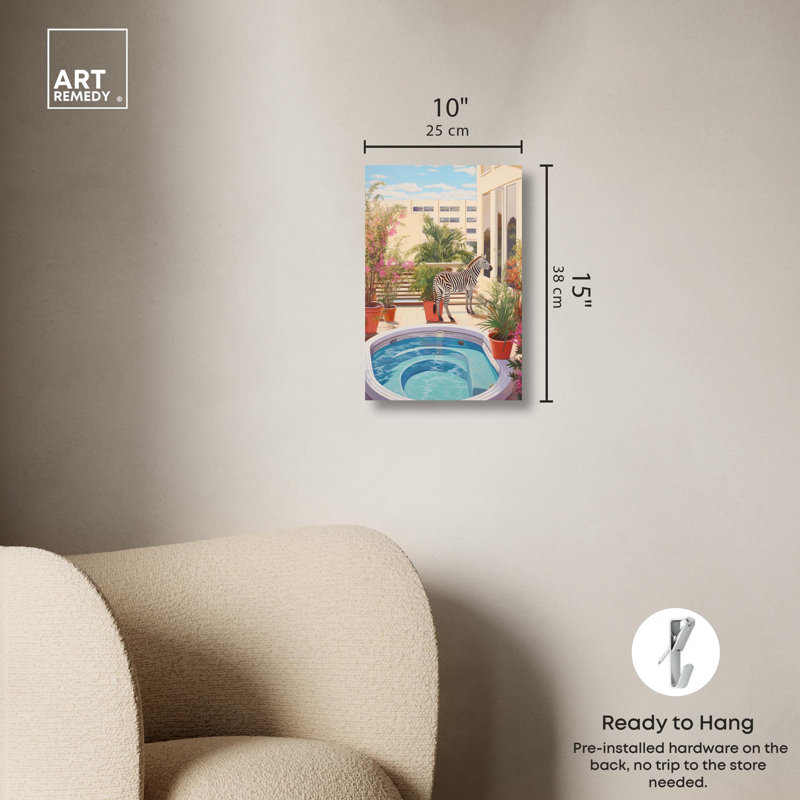 Art mural sur toile Zebra Hottub, Toile tendue, H 15 po x l 10 po