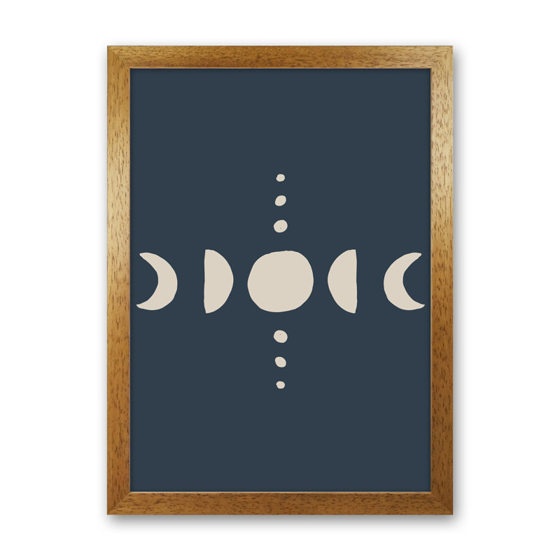 Moon Phases Beige Navy 1 Piece Wall Art, 63cm H x 46cm W x 3cm D, Brown Framed