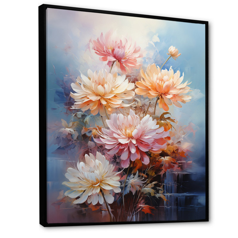 Impression romantique Yohance pêche rose, H 20 po x l 12 po x P 1 po, Cadre flottant noir