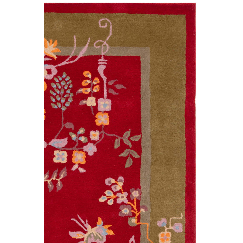 Shrinivas Hand Tufted Wool/Cotton Floral Rug in Red/Green, Rectangle 6' x 9'