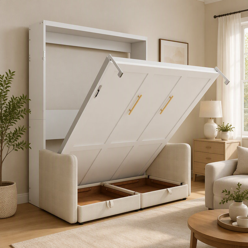 Murphy Bed, Queen Size Murphy Wall Bed With Sofa For Living Room, Metal Bed Frame