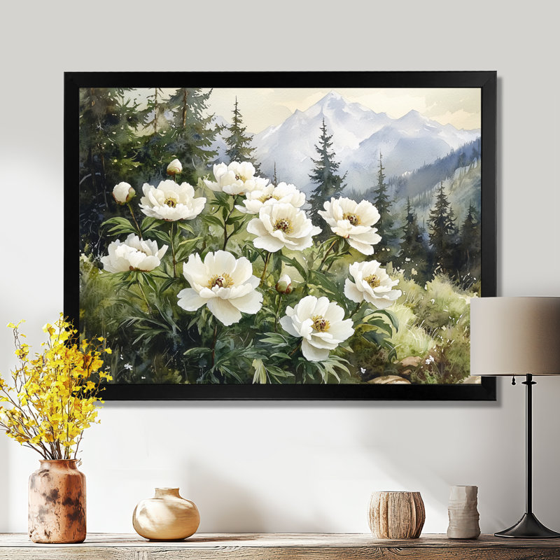 Graniela, pivoines d'été dans les pentes boisées II - pivoines, art mural, Reproduction encadrée d'une seule photo
