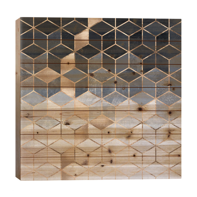 «Soft Blue Cubes» par Elisabeth Fredriksson - impression sur bois sans cadre
