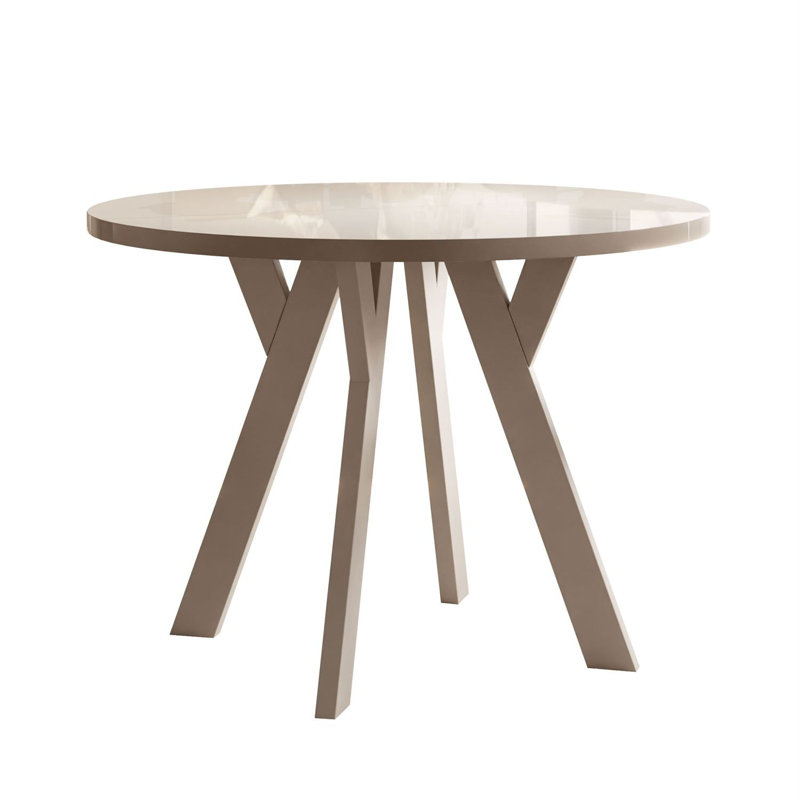 Extendable Round Metal Base Dining Table, Cashmere, Cashmere gloss