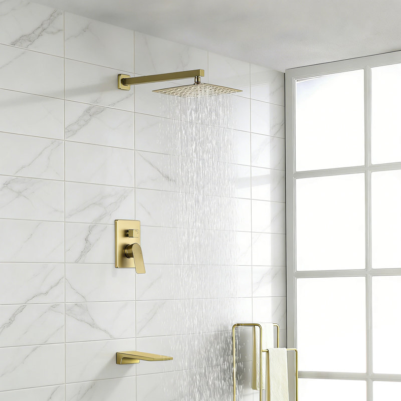 Gold Complete Shower System With Rough In-Valve, Gold