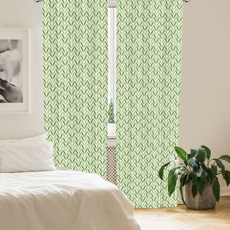 Green Chevron Light Filtering Rod Pocket Curtain Panels, 28" x 95"