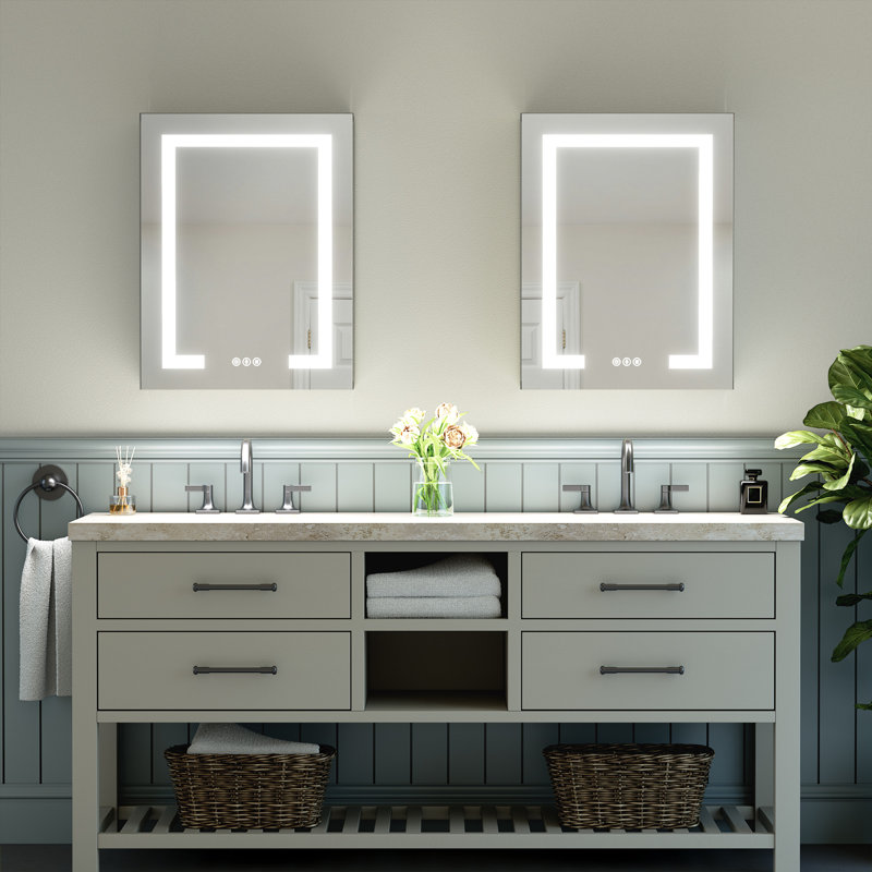 Recessed or Surface LED Mirror Medicine Cabinet, Defogger, Touch Sensor, 3 Colors, Dimmer, Outlets and USBs